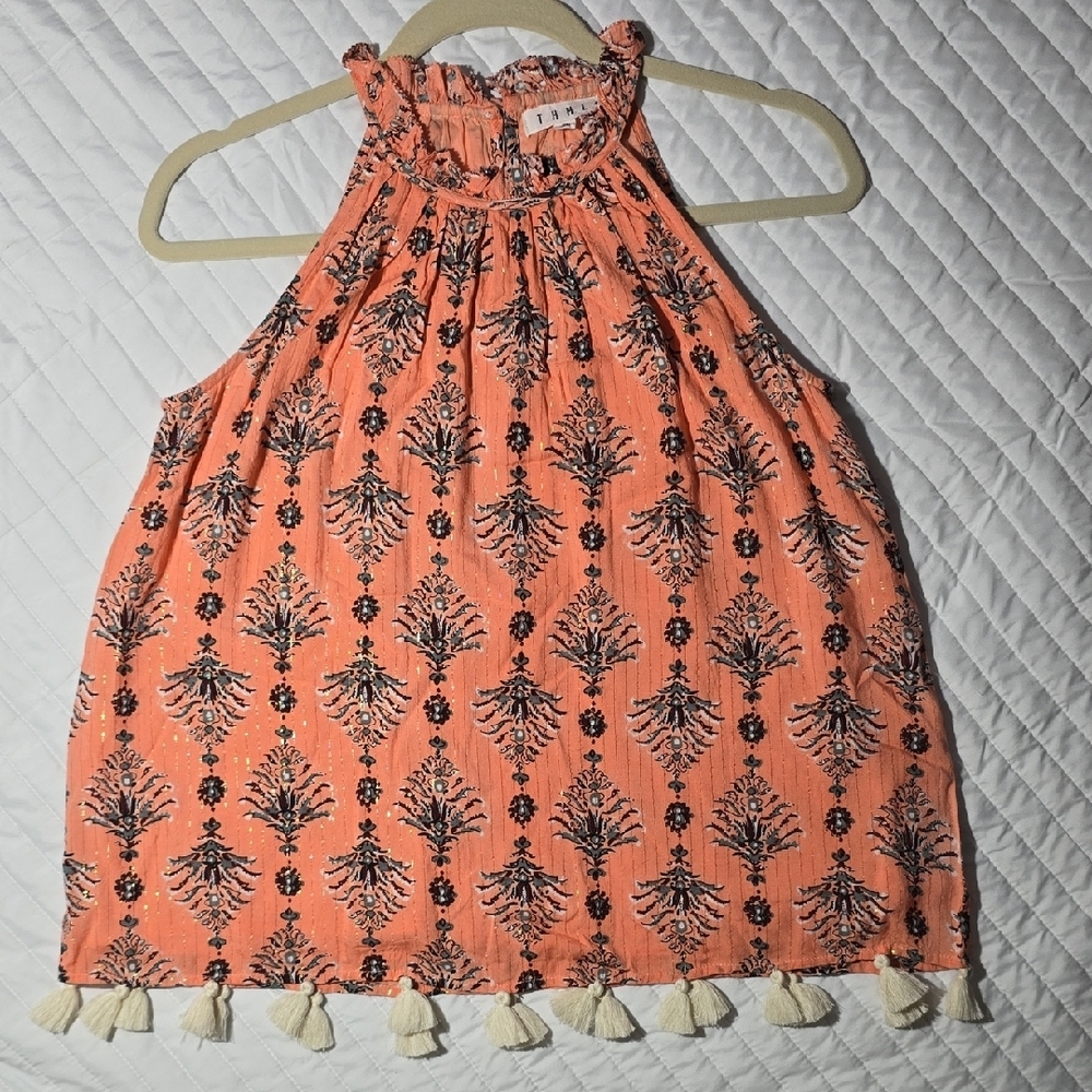 THML Peach Sleeveless Top with Floral Design